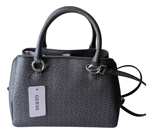 Bolsa Satchel Guess 100% Original Reinee Gris Oscuro Monogram Níquel Gris Oscuro