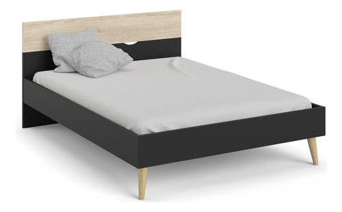 Cama Kiel Roble Sonoma Y Negro Këssa Cdmx