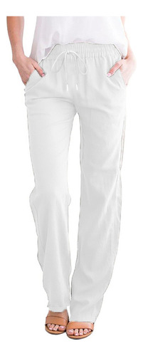 Pantalones Casuales De Algodón Y Lino Para Mujer R, Con Cord