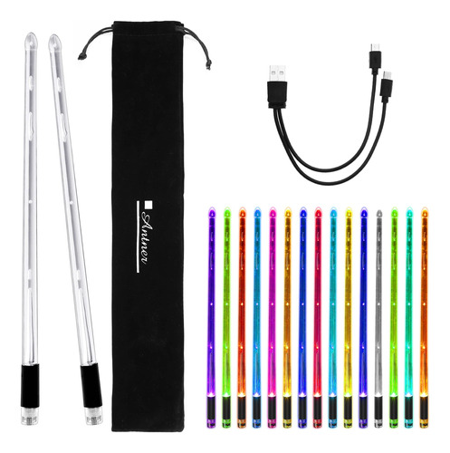 Antner Baquetas De Batera Recargables Con Luz Led, 15 Baquet