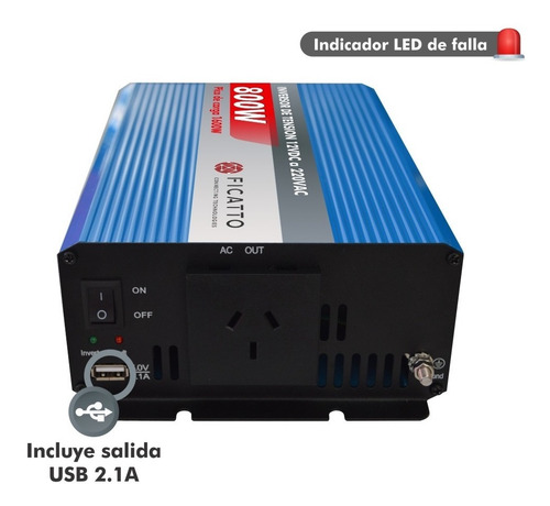 Imagen 3 de 7 de Inversor De Tensión 800w Ficatto 12v Auto Camping Usb R