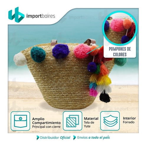 Imagen 6 de 10 de Cartera Canasto Bolso Playero Rafia Yute Grande Playa Mujer