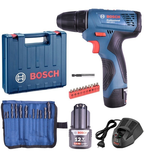 Furadeira Parafusadeira Bateria Bosch Maleta Kit Gsr 120-li