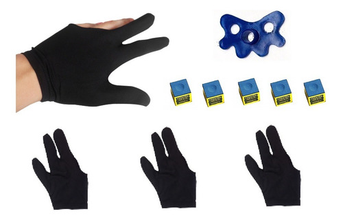 3 Guantes De Billar 5 Tizas Y 5 Casquillos