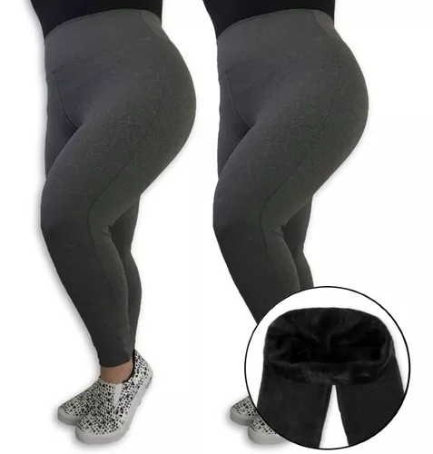 Kit 2 Calças Legging Plus Size Felpada Térmica Para Frio