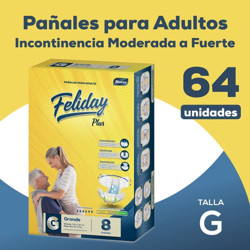 Pañales Adulto Feliday Plus Incontinencia Mod A Fuerte 64u G