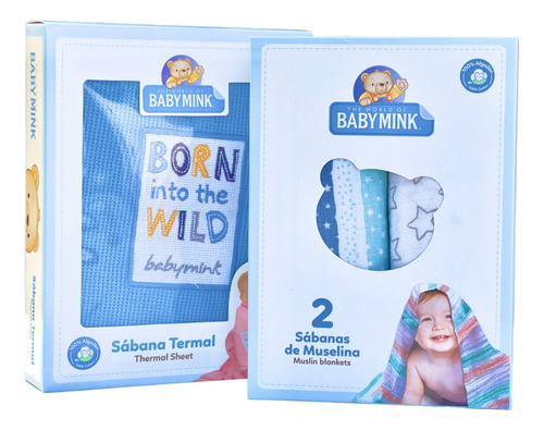 Sabanas De Muselina + Sabana Termal Baby Mink Kit Para Bebe Color Azul Jurasico + Azul