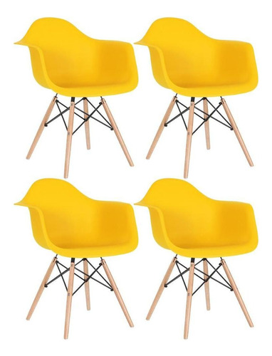 4  Cadeiras Charles Eames Wood Daw  Com Braços Cores Estrutura Da Cadeira Amarelo