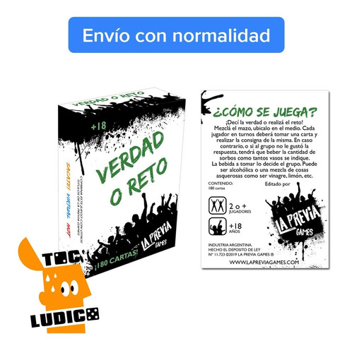 Juego Verdad O Reto -  La Previa Games - Toc Lúdico