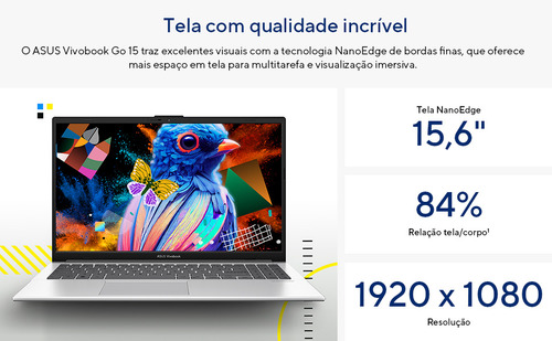 Notebook Asus Vivobook Go E1504GA Intel Core I3 N305 4Gb Ram 256Gb Ssd Linux Keepos Tela 15,6 Fhd Silver - Nj447 - Excelente (Recondicionado)