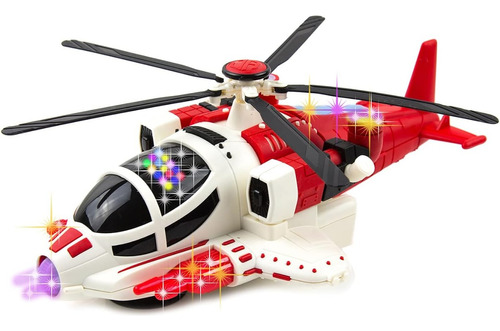 Helicoptero 30cm Luz Led Movimiento Musica Gira 360 A Pilas