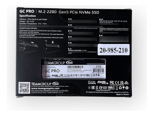Ssd Teamgroup T-force T-force Gc Pro 2tb M.2 2280 Pci-e 5.0 Gen5 X4 Nvme Taxa Transferência 12500mbps Tm8ffl002t0c129 Novo Modelo - Team Group Z540