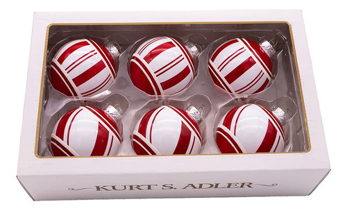 Kurt S. Adler Bola De Cristal Roja Y Blanca, Juego De Adorno