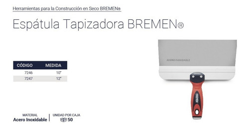 Espatula Durlock Drywall Tapizadora Bremen 300mm Acero Inox Yesero Cod. 7247