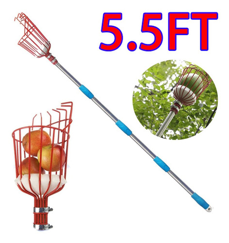 Imagen 1 de 8 de Recolector De Frutas Grande Con Mango De Acero Fuerte De 5.5