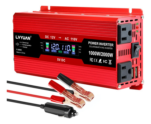 Convertidor De Corriente Para Carro Lvyuan 1000w 12v A 110v