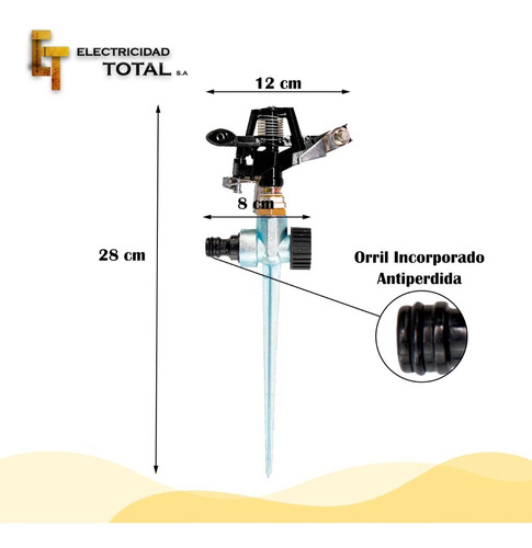 Imagen 5 de 10 de Aspersor Regador Estaca De Zinc + Maguera De Riego 1/2 25m