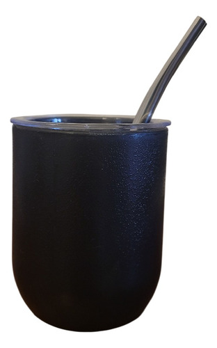 Mate Con Tapa Antivuelco Con Bombilla Negro Lisa