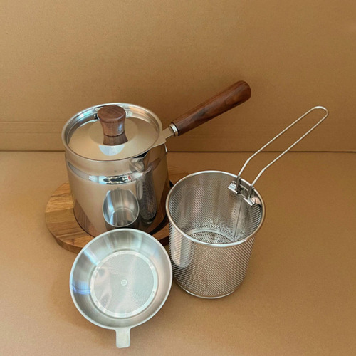 Frigideira De Aço Inoxidável, Mini Com Cesto De Filtro
