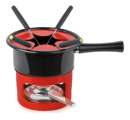 Cj Fondue Panela 8 Pcs Completo Viena Com Fogareiro Vermelho