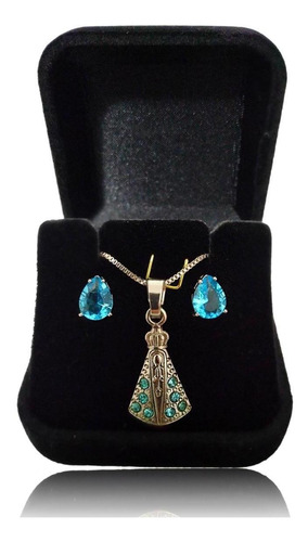 Conjunto Colar E Brinco Nossa Senhora Folheado C/ Garantia