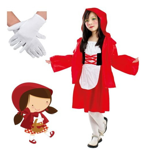 Disfraz Infantil Caperucita Roja Para Niñas Día Del Libro + Guantes.