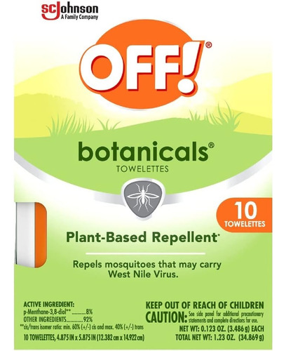 Toallitas Repelentes De Mosquitos Off! Botanicals Con 10pzs