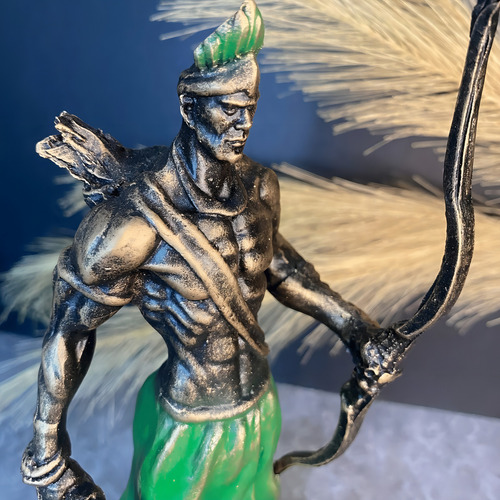 Imagem Orixá Oxossi - Estátua Em Exclusiva Cor Verde-escuro