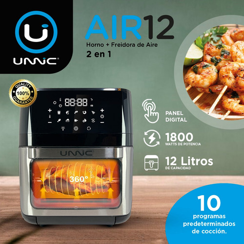 Freidora De Aire Sin Aceite Horno Panel Digital 12 L Unnic Color Negro