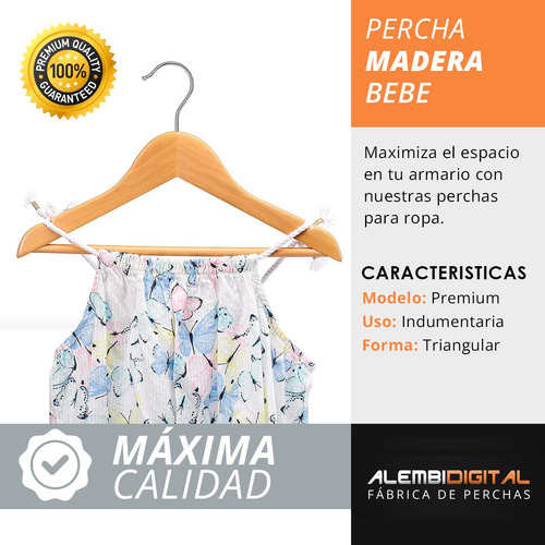 Imagen 7 de 10 de Pack 20 Perchas De Madera Bebes Barnizada Lustrada Infantil