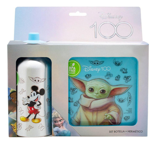 Set Escolar Botella + Hermético Disney 100 Años Para Niños