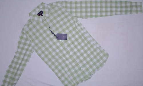 Camisa Manga Larga Casual Alquimia Slim Fit Verde/blanco