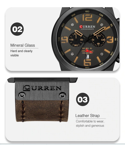 Reloj Curren Hombre Elegante Pulsera Cuero Cuarzo Cronógrafo