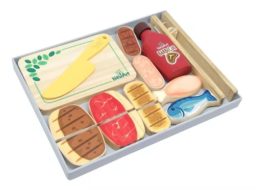 Comida de Brinquedo Kit Churrasco Infantil de Madeira 12 Pçs