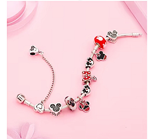 Pulsera Dijes Charms Mickey Y Minnie - Cadena De Serpiente