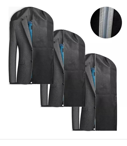 Kit 3 Capa Terno C/ Ziper Impermeável Roupa Blazer Viagem Cor Preto Viagem