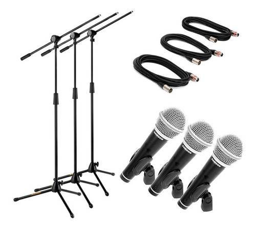 Microfono Samson R21 X3 + Soporte Ms432b X3 + Cable Xlr X3