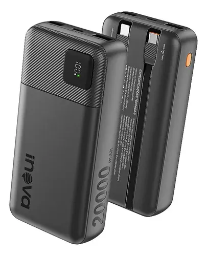 Carregador Portátil Power Bank Turbo Inova 20000mAh 22.5W com Display Digital USB-C / USB-A Carga Rápida - Preto
