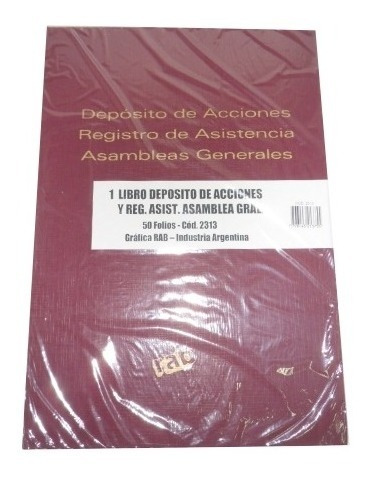 Libro Deposito De Acc. Y Registro De Asistencia Rab ( 2313 )