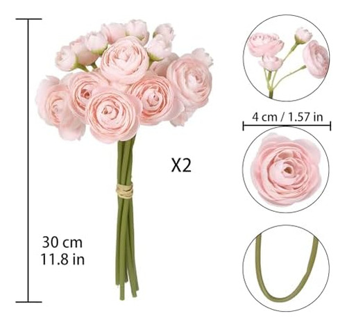 Ranúnculos Artificiales, 2 Ramos De Flores Pequeñas Rosadas,