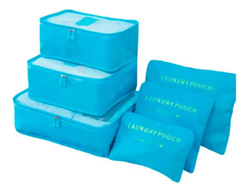 Kit Bolsas De Armazenamento Organizador Para Viagem 6 Pçs Cor Azul-claro