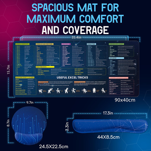 Excel Cheat Sheet Desk Pad, Excel Atalhos Mousepad Conjunto