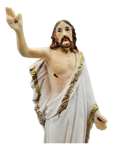 Escultura La Resureccion De Cristo 20 Cm Resina Ojo Pintado Blanco
