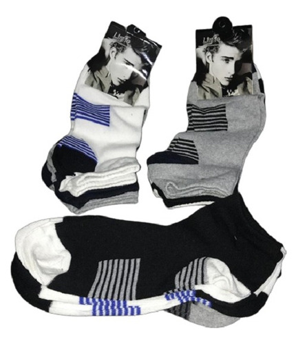 Medias Calcetas Dama Hombre Tobilleras Ralladas Pack De 3