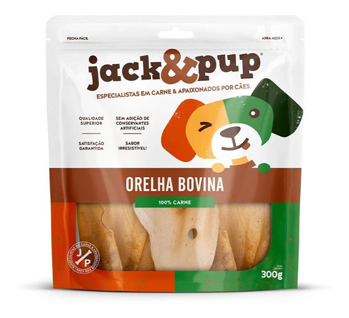 Petisco Snack Jack E Pup Orelha Bovina 100% Carne 300g
