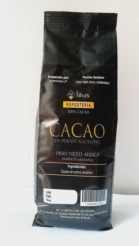 Cacao En Polvo Alcalino 100 % Puro En Bolsa De 400 Gr