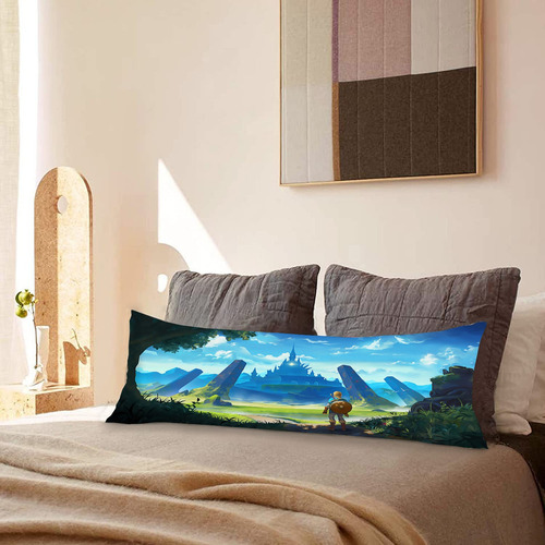 Cojin Almohada Larga Zelda Link Paisaje Castillo 45x110cm Diseño de la tela Lisa