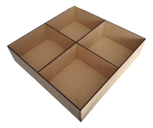 Caja Sin Tapa Con División De 4, Mdf 3mm, 30x30x7 Cm