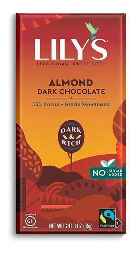 Lily´s Chocolate Oscuro 55% Almendras Con Stevia 85g Se