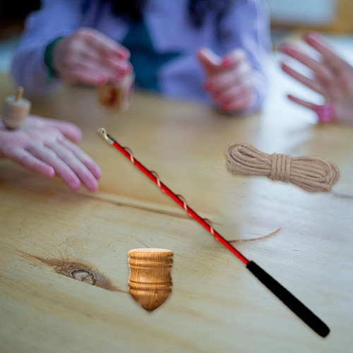 Top Giratoria Tallada En Madera Para Juegos, Juguete De